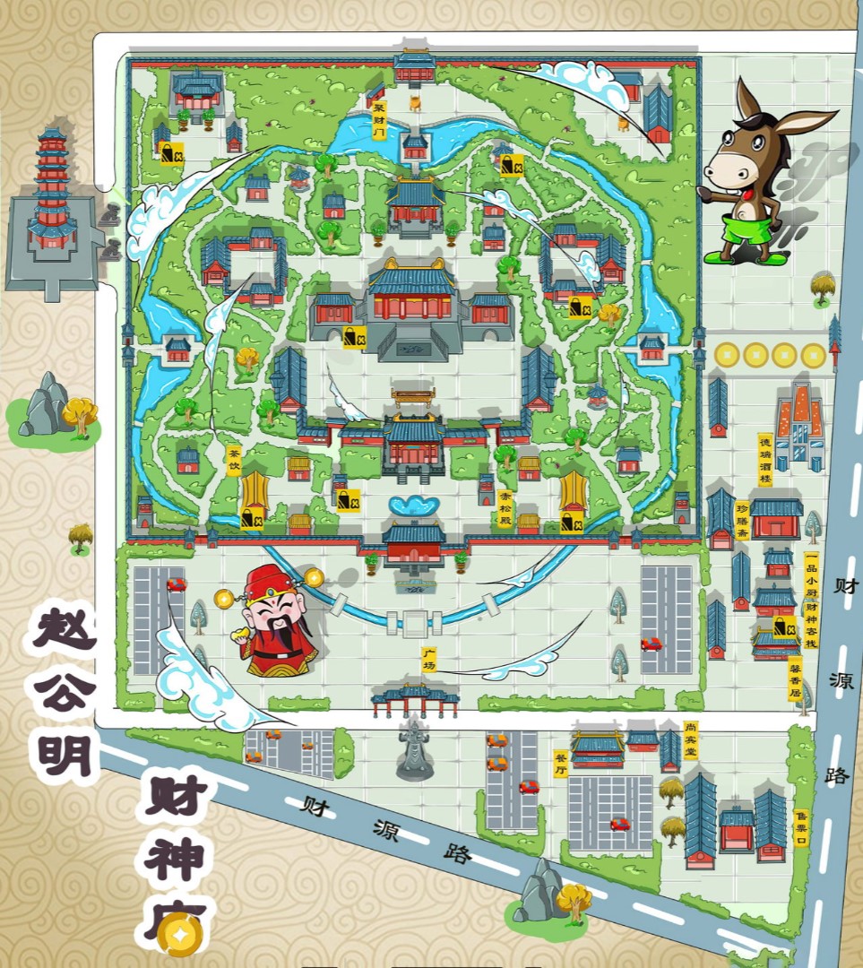 东成镇寺庙类手绘地图